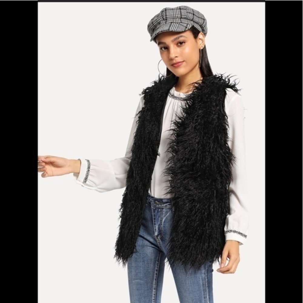 Bongo Boho Hippie Black Sherpa Faux Fur Vest Grange Chic